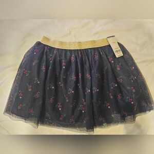 Carter's Navy Blue Tulle Skirt- Floral/Berry Print, Gold Waist- Size 7 - NWT